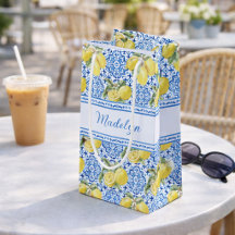Nom personnalisé Carreau bleu méditerranéen Lemon