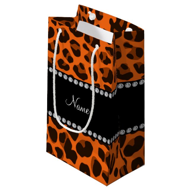 Petit Sac Cadeau Nom personnalisé motif léopard orange (Devant Angle)