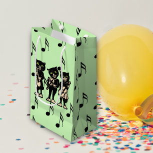 Petit Sac Cadeau Notes musicales de Black Cats musicien vintage