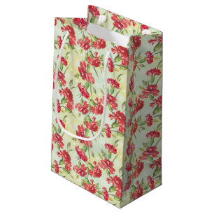 Petit Sac Cadeau Oeillets rouges sur le vert avec des papillons