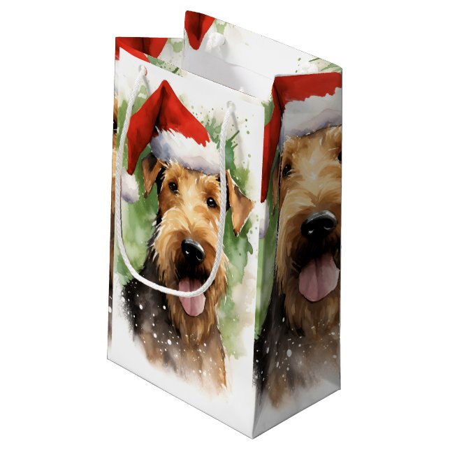 Petit Sac Cadeau OEuvre de peinture de Noël Airedale Terrier (Dos Angle)