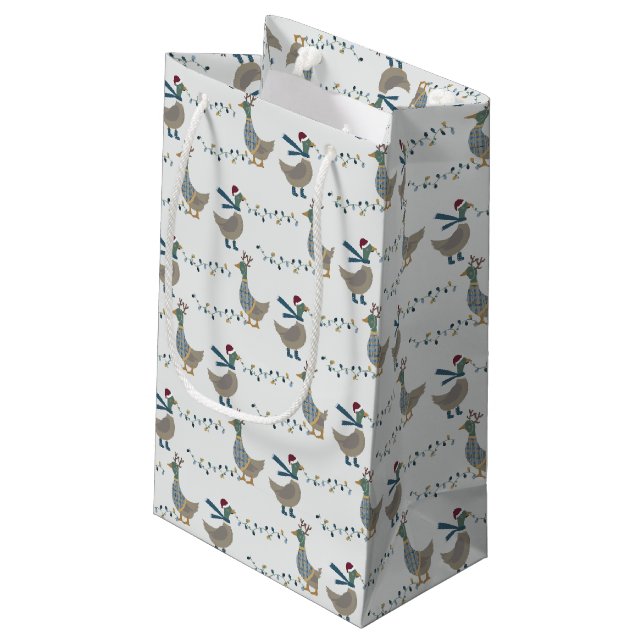 Petit Sac Cadeau Oie de Noël en blanc (Dos Angle)