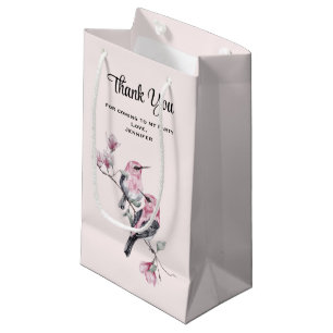 Petit Sac Cadeau Oiseaux roses et noirs sur un Merci de fête