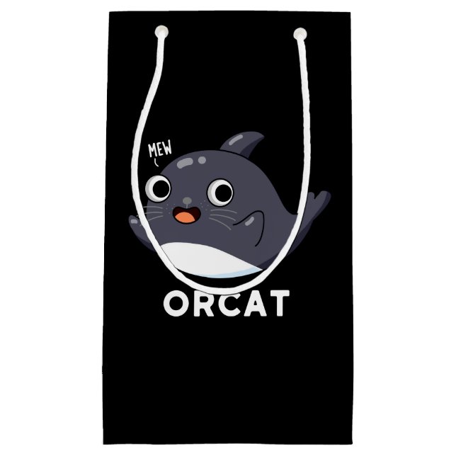 Petit Sac Cadeau Orcat Funny Chat Orca Pun Dark BG (Devant)