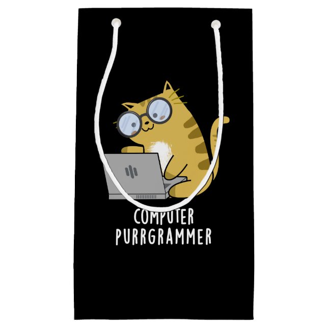 Petit Sac Cadeau Ordinateur Purr-grammer Funny Chat Pun Dark BG (Devant)