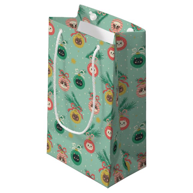 Petit Sac Cadeau Ornements de chats sur Motif d'arbre (Devant Angle)