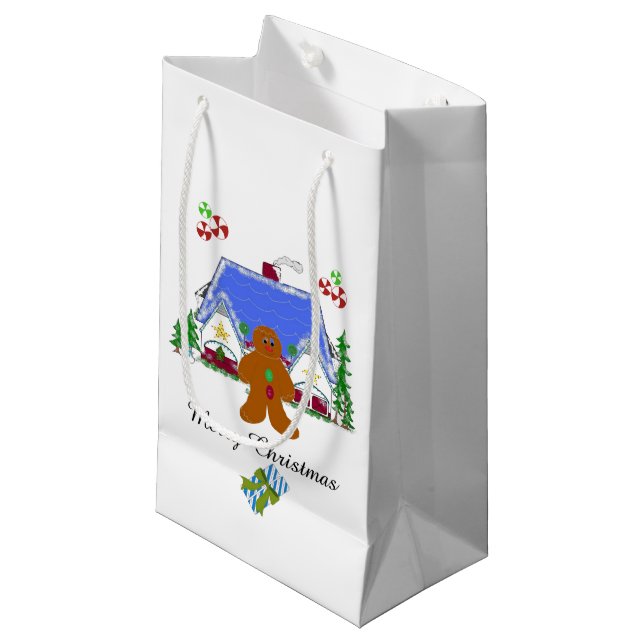 Petit Sac Cadeau Pain d'épices, homme et maison (Devant Angle)