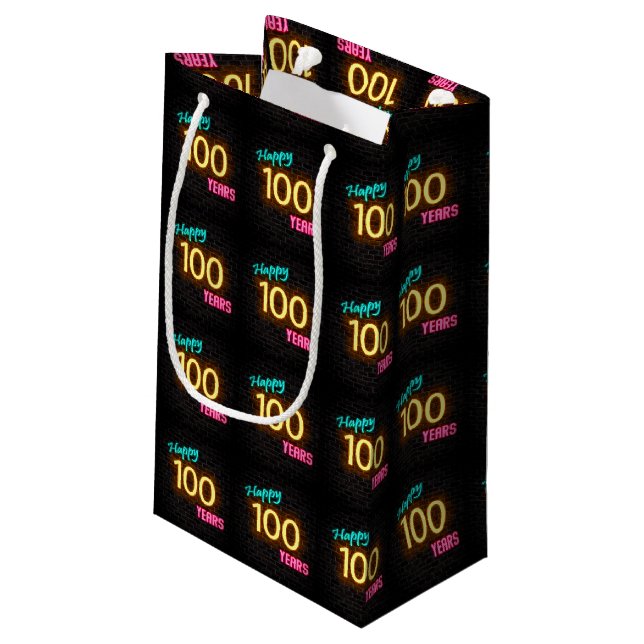 Petit Sac Cadeau Panneau néon pour 100e anniversaire (Dos Angle)