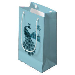 Petit Sac Cadeau Paon Bleu Romantique
