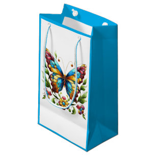 Petit Sac Cadeau Papillon en vitrail coloré avec fleurs