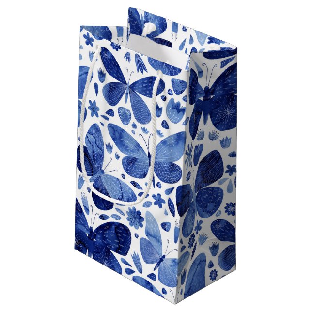 Petit Sac Cadeau Papillons Aquarelle Indigo Blue (Dos Angle)