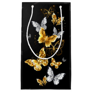 Petit Sac Cadeau Papillons blancs et dorés