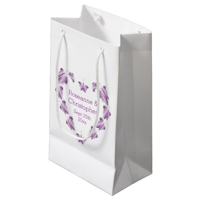 Petit Sac Cadeau Papillons de couleur violet Mariage de design (Devant Angle)