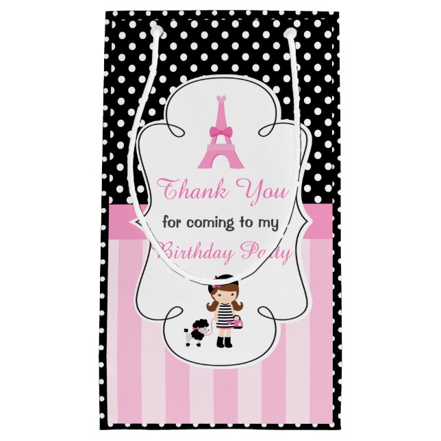 Petit Sac Cadeau Paris Tour Eiffel Brunette Girl (Devant)