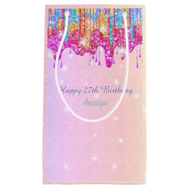 Petit Sac Cadeau Parties scintillant arc-en-ciel brillant de couleu (Devant)