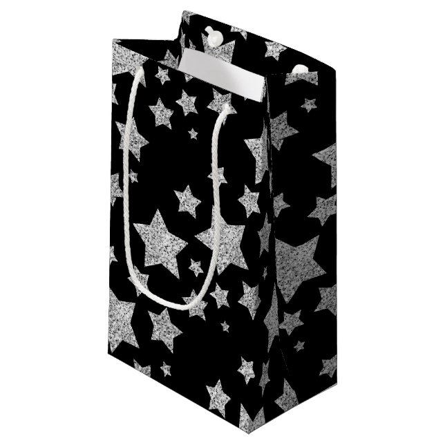 Petit Sac Cadeau Parties scintillant argent scintille Étoiles motif (Devant Angle)