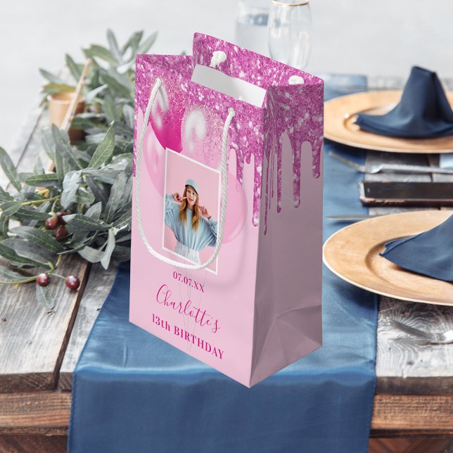 Petit Sac Cadeau Parties scintillant de photo rose fille gouttes (Créateur téléchargé)