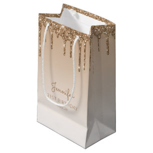 Petit Sac Cadeau Parties scintillant Drip 21st Birthday Gold