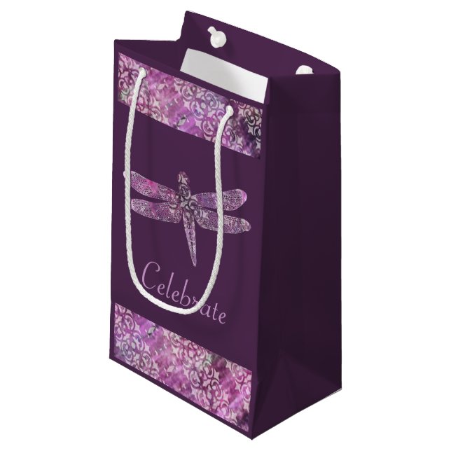 Petit Sac Cadeau Patine pourpre : Libellule (Devant Angle)