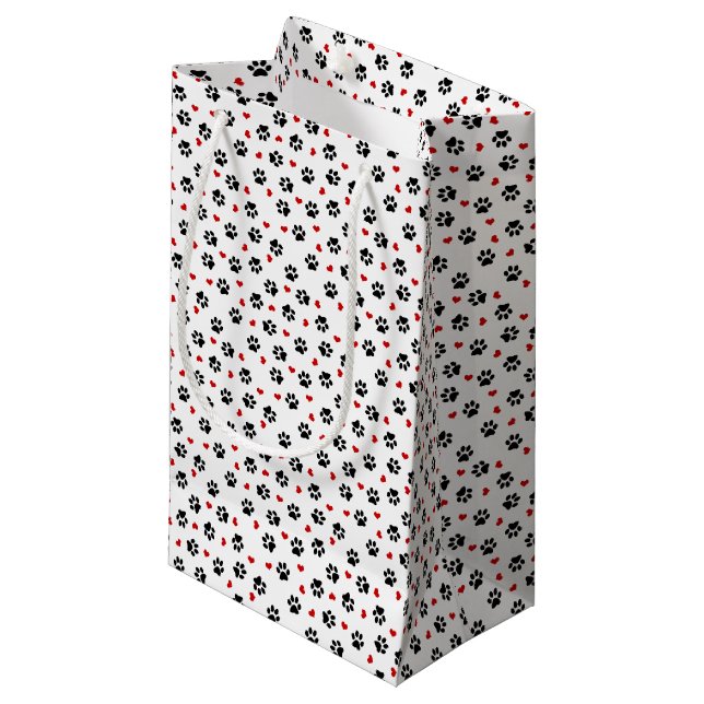 Petit Sac Cadeau Pattes et coeurs (Devant Angle)