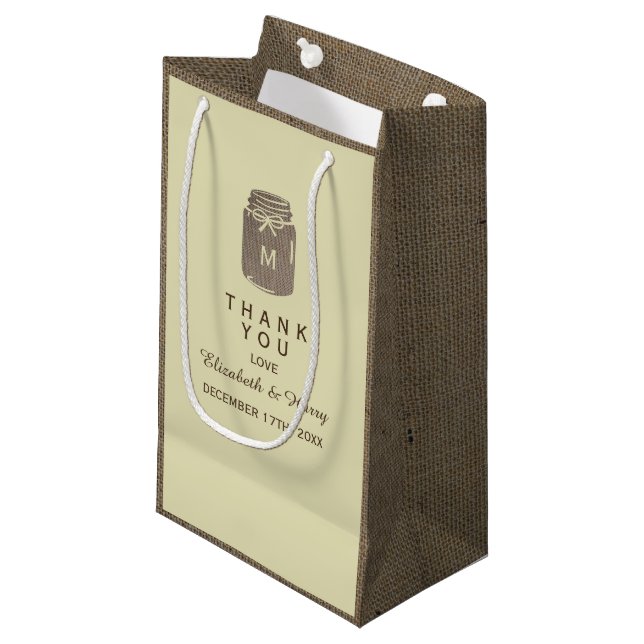 Petit Sac Cadeau Pays Burlap Mason Jar Mariage Merci (Devant Angle)