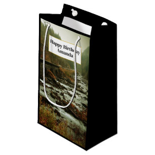 Petit Sac Cadeau Paysage d'automne de forêt et de rivière pour anni