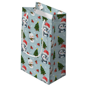 Petit Sac Cadeau Père Noël pingouin Joyeux Noël modèle d'arbre