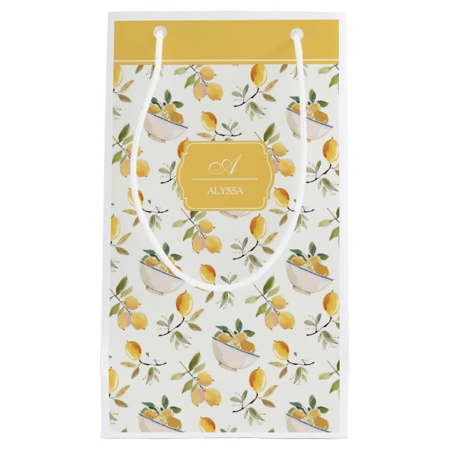 Petit Sac Cadeau Personalized French Country Lemon Pattern Monogram (Devant)