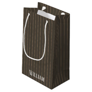 Petit Sac Cadeau Personnalised brown retro pinstripes