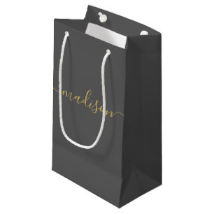 Petit Sac Cadeau Personnalisée Girl Chic Feminine Gold Script Gris