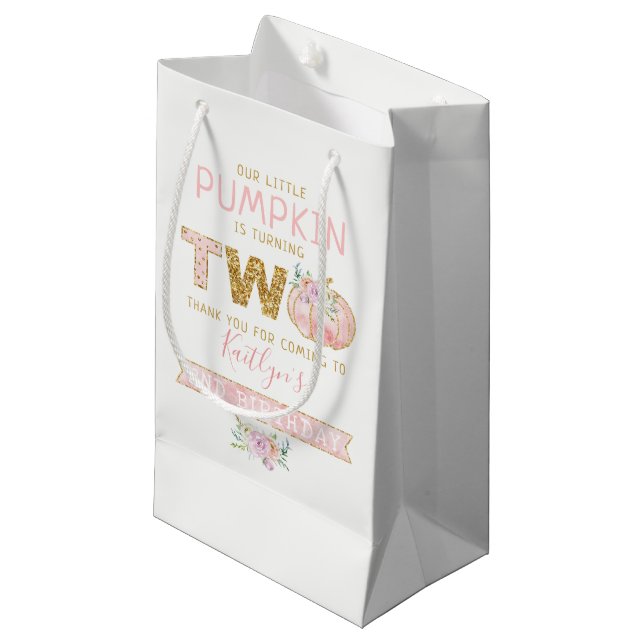 Petit Sac Cadeau Petites filles Citrouilles 2e anniversaire (Devant Angle)