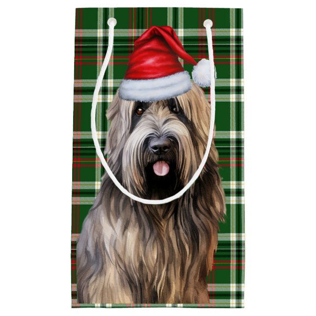 Petit Sac Cadeau Pharde de vacances Berger Chien vert Plaid Noël (Devant)
