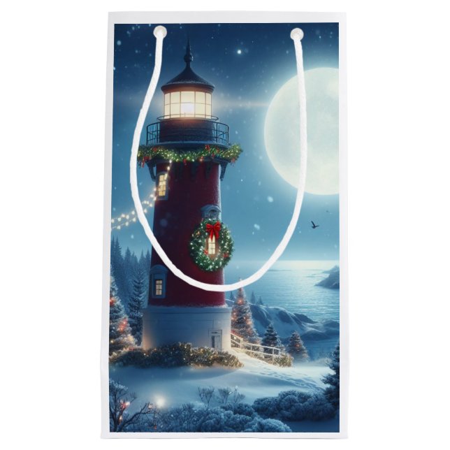 Petit Sac Cadeau Phare de Noël nautique (Devant)