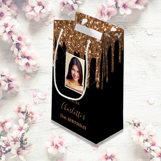 Petit Sac Cadeau Photo sur mesure anniversaire noir gouttes de part (Créateur téléchargé)