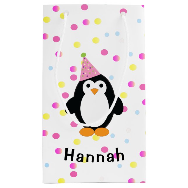 Petit Sac Cadeau Pingouin de fête avec Arrière - plan Confetti (Dos)