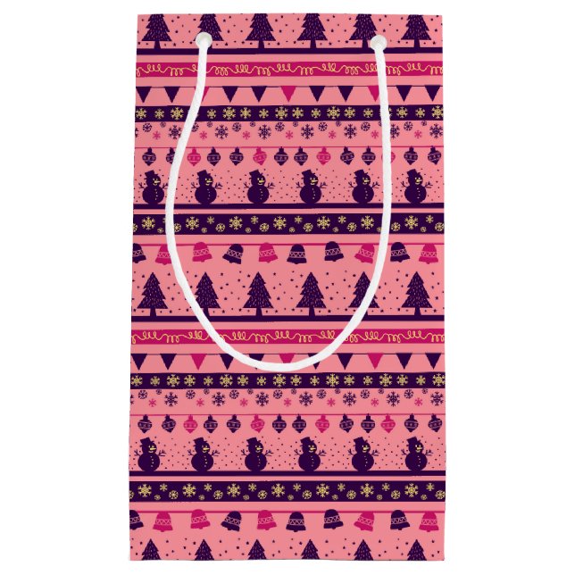 Petit Sac Cadeau Pink and Purple Festive Holiday Cheer  (Devant)