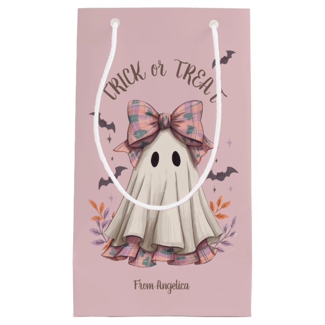 Petit Sac Cadeau Pink Plaid Bow mignon Fille Fantôme Traite d'Hallo (Devant)