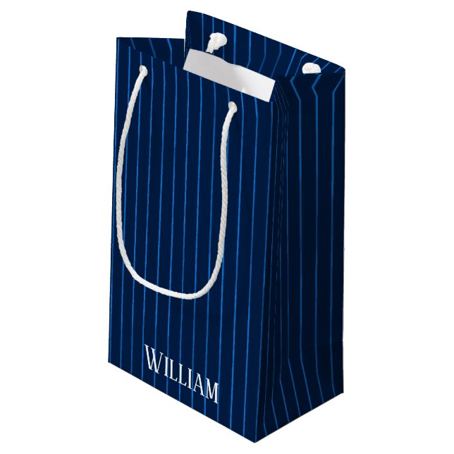 Petit Sac Cadeau Pinstripes bleu marine personnalisées (Dos Angle)
