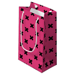Petit Sac Cadeau Piqûres de croix noire sur fuchsia