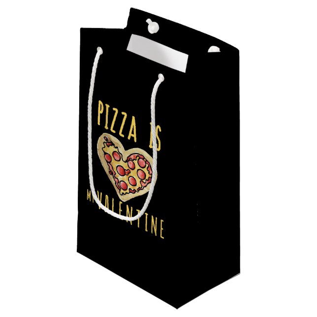 Petit Sac Cadeau pizza est ma valentine (Devant Angle)