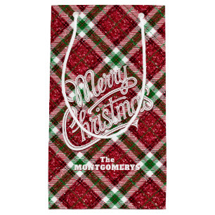 Petit Sac Cadeau Plaid de Noël scintillant Merry Christmas 