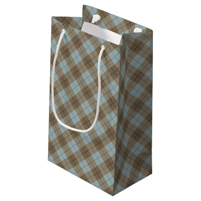 Petit Sac Cadeau Plaid polarisé dans le bleu et le brun (Dos Angle)