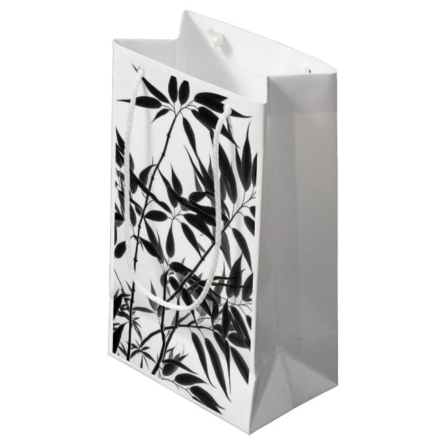 Petit Sac Cadeau Plante en bambou noir et blanc (Devant Angle)