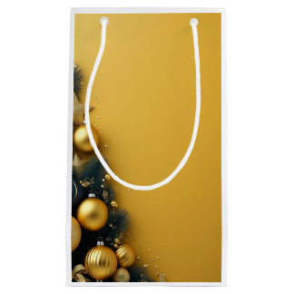 Petit Sac Cadeau Pochette Cadeau "Sapin sur fond Doré"