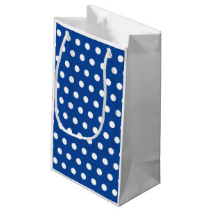 Petit Sac Cadeau Point Polka blanc sur Arrière - plan bleu