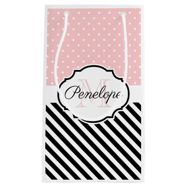 Petit Sac Cadeau Points mignons et bandes (Devant)