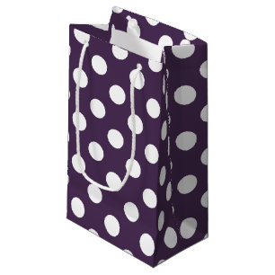 Petit Sac Cadeau Pois blancs sur prune violette