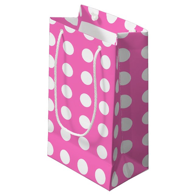 Petit Sac Cadeau Pois blancs sur rose (Devant Angle)