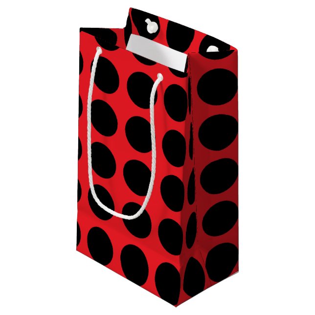 Petit Sac Cadeau Pois noir rouge (Devant Angle)