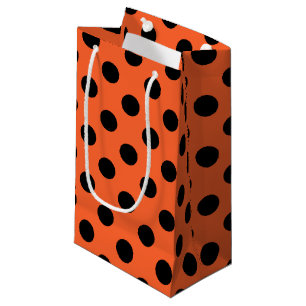 Petit Sac Cadeau pois noirs en orange